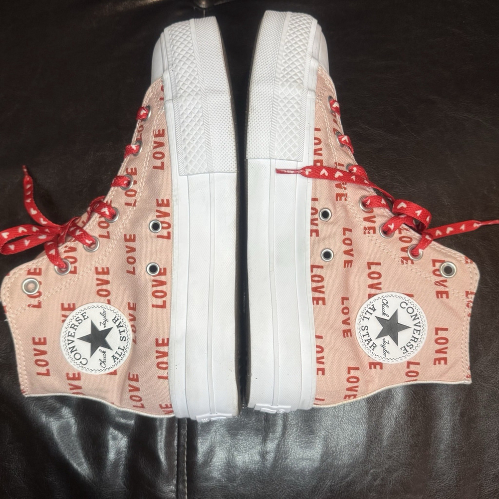 Converse Chuck Taylor All Star Platform Sneakers Size:8 High-top “Love”Pink EUC - Picture 6 of 11